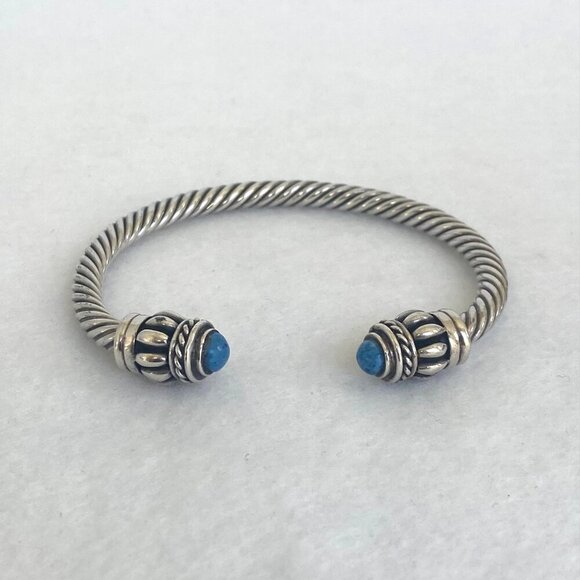 Sterling Silver 925 Mexico Chunky Blue Sodalite Twisted Rope Cuff Bracelet 6.25" - Picture 8 of 16